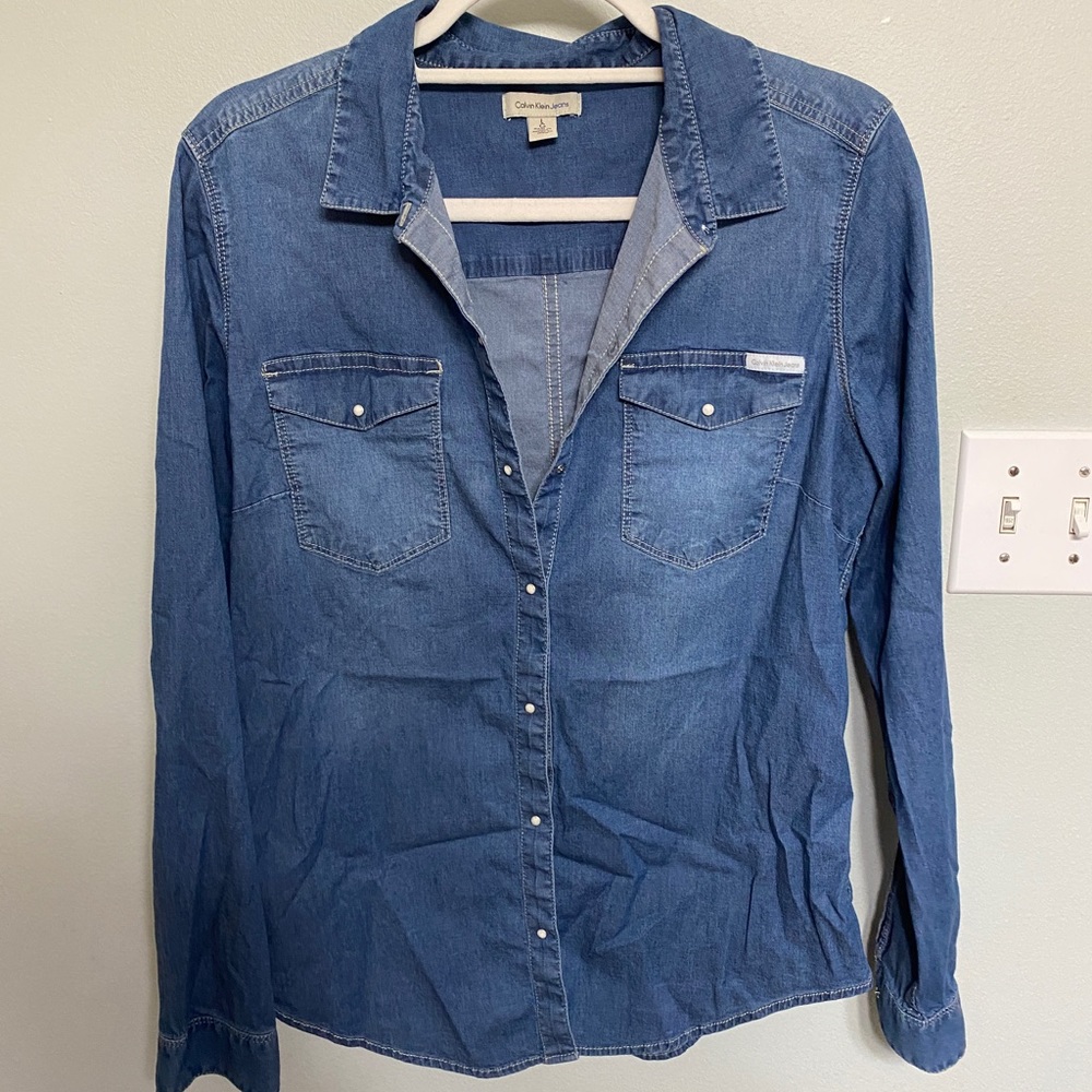 Calvin Klein Jeans Denim Pearl Snap Shirt - Blue